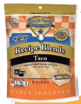 DUTCH FARMS MEZCLA DE QUESOS PARA TACOS RALLADO 227 G - 12 UNI/CAJA | DUTCH FARMS SHREDDED TACO CHEESE BLEND 227 G - 12 UNIT/BOX