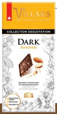 VILLARS CHOCOLATE DARK ALMONDS 100 G - 16 UNI/CAJA | VILLARS DARK ALMONDS CHOCOLATE 100 G - 16 UNIT/BOX
